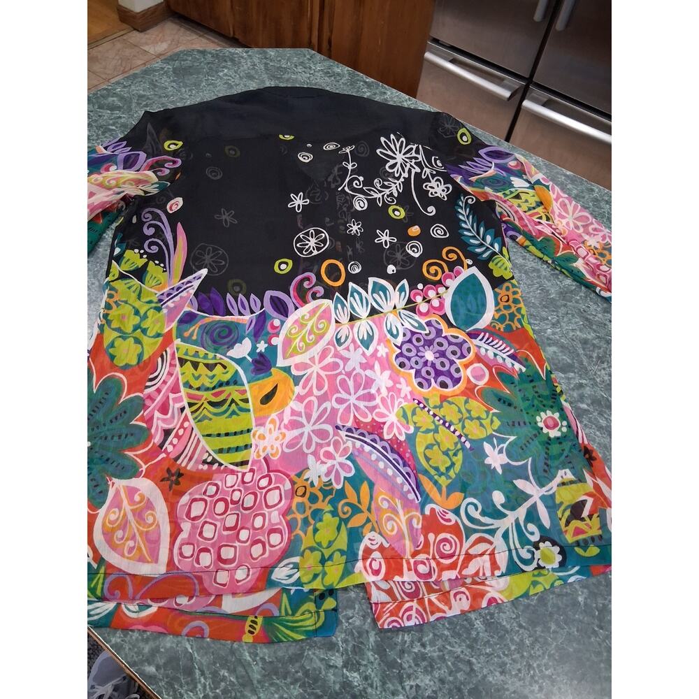 Soft Surroundings Sz L sheer Tunic Floral Blouse Cover Up Layering Top Feminine - Picture 9 of 11